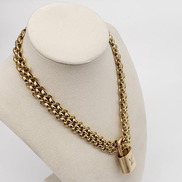 Authentic Louis Vuitton Gold Padlock w/ Unbranded Fashion Stainless Steel Chain - Picture 4 of 10